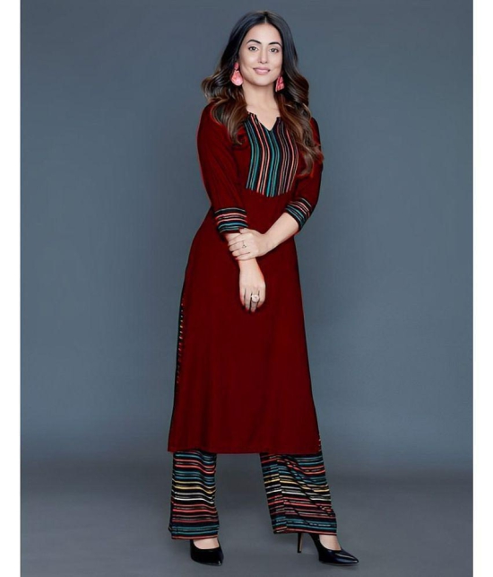 Estela - Maroon Straight Rayon Women's Stitched Salwar Suit ( Pack of 1 ) - None