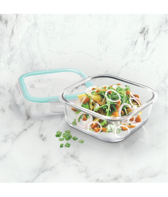 Treo By Milton Hi Borosilicate Clip Fresh Square Container, Set of 2, 800 ml Each, Transparent