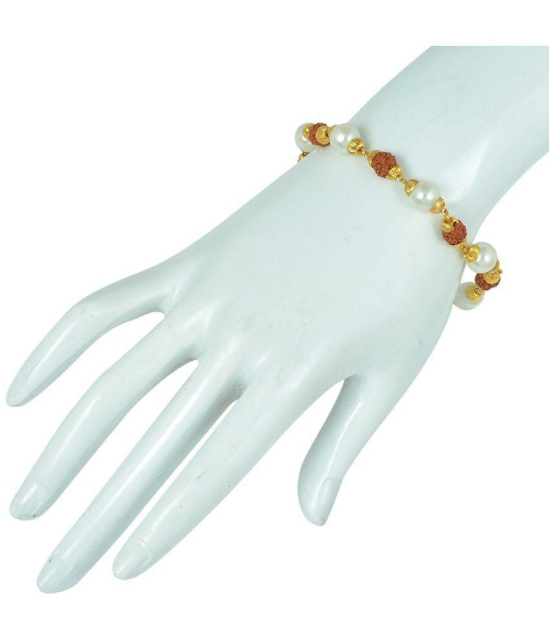 PAYSTORE Gold plated Combo of Original Panchmukhi Rudraksh, White crystal and Pearl necklace and matching Bracelet for Men - None