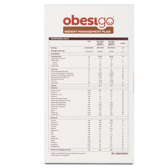 Obesigo BLCD Obesigo Meal Replacement Weight Loss And Weight Management Plan (Chocolate Flavor) - 350Gm (7 Sachets Of 50G Each)