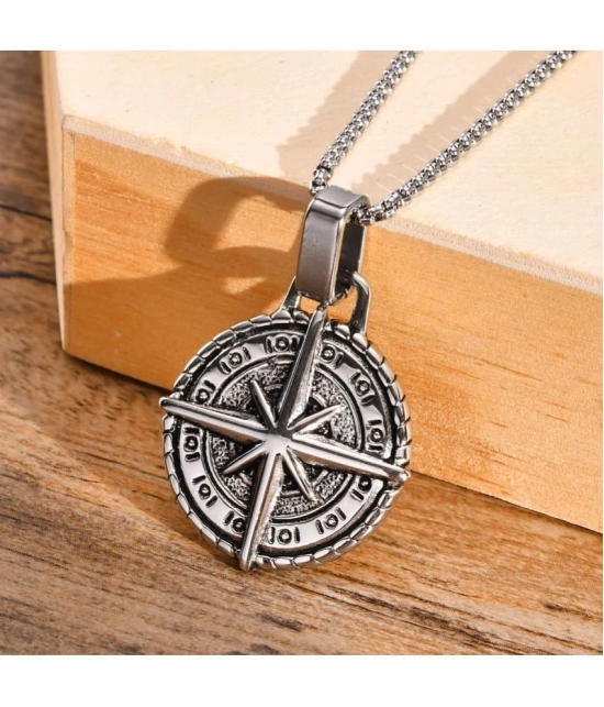 Fashion Frill Stylish Silver Chain For Men Stainless Steel Compass Silver Chain Pendant With Silver Bracelet For Men Boys Jewellery Combo - None