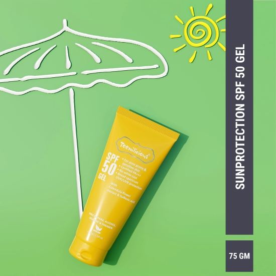 Teenilicious SPF 50 Sunscreen Gel, PA+++, Light Weight UV Gel, Formulated For Acne-Prone Skin-75g