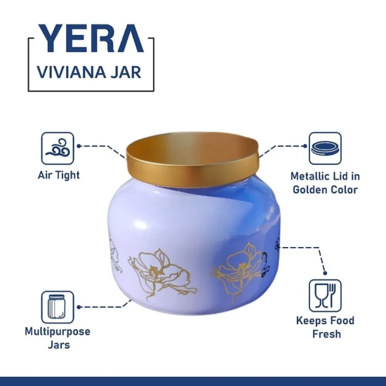 Yera Viviana 760 ML Glass Storage Jar with Metallic Lid | Set of 2 Pcs Pink