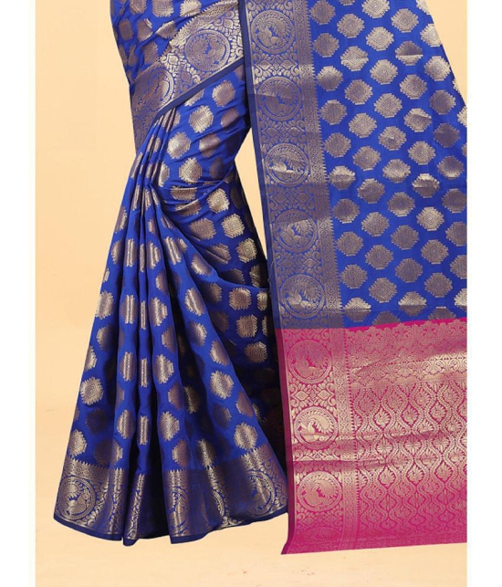 Gazal Fashions - Blue Banarasi Silk Saree With Blouse Piece ( Pack of 1 ) - Blue