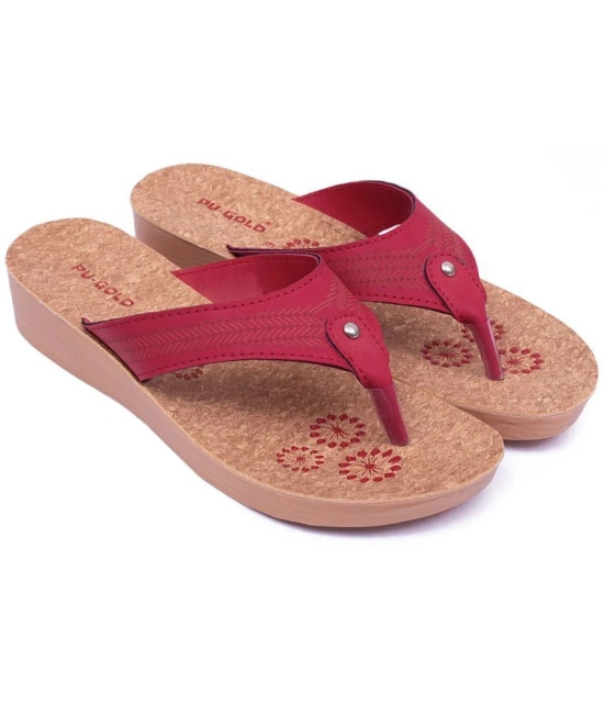 ASIAN Red Womens Leather Slipper - None