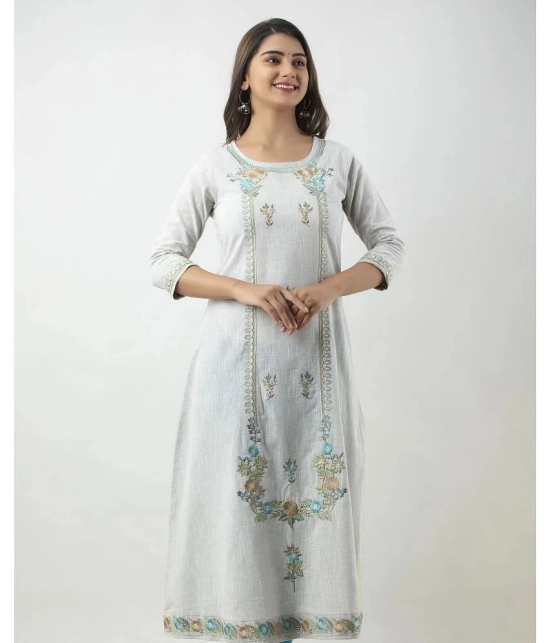 MAUKA - Silver Cotton Womens A-line Kurti ( Pack of 1 ) - None