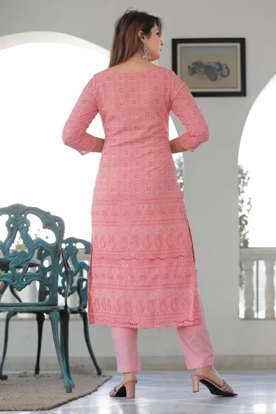 Rose Pink Chikankari Cotton Pant Set Pink S