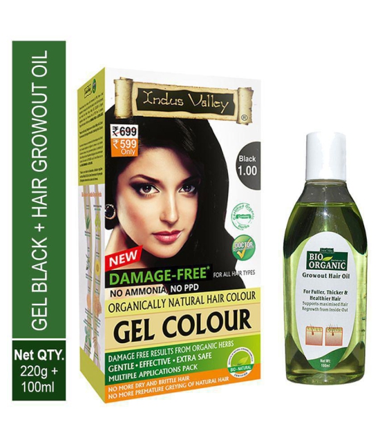 Indus Valley Growout Hair Oil With Gel Natural Permanent Hair Color Black Combo Pack