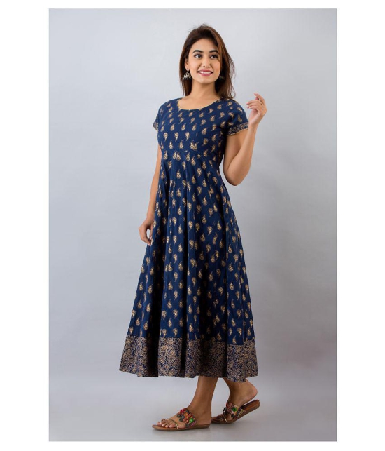 FabbibaPrints - Blue Cotton Women's Flared Kurti ( Pack of 1 ) - XXL