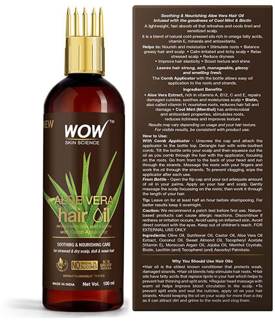 WOW Skin Science Aloe Vera Hair Oil For Dry, Damaged and Frizzy Hair - with Comb Applicator - 100ml