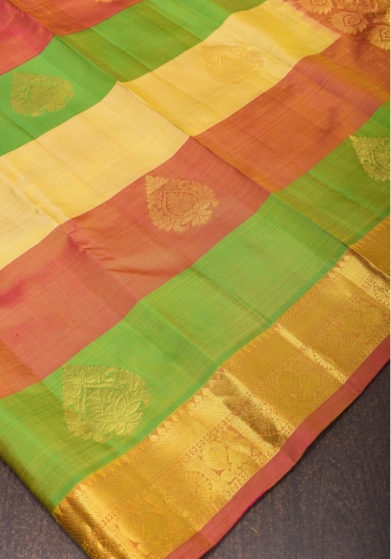 Exquisite Paalum Pazhamum Classic Kanjeevaram Multicolor Saree with zari Border | SILK MARK CERTIFIED