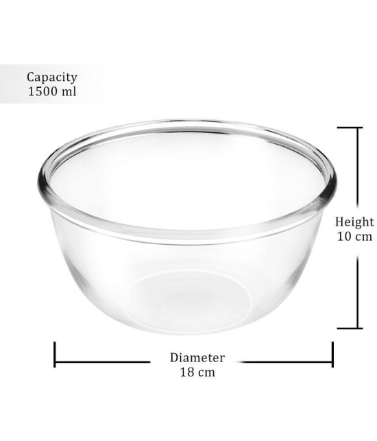 Treo By Milton Glass Solid Mixing Bowl, 1500ml, Transparent | Microwave Safe | Cookies Bowl | Serving Bowl | Ice cream Bowl | Fruit Bowl | Veggies Bowl - Transparent