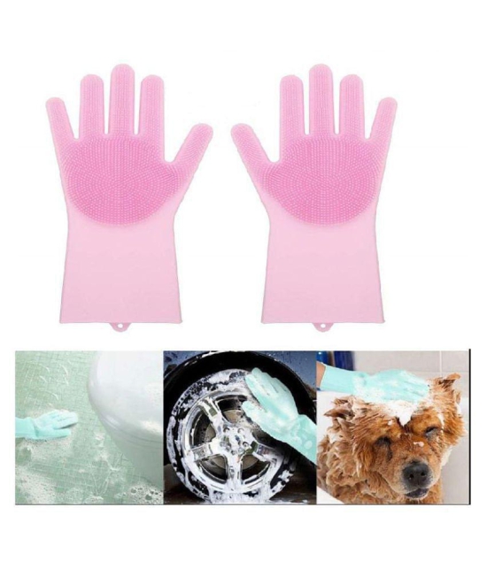 Shopoholic Magic Silicone Srub Rubber Universal Size Cleaning Glove 1 Pair- Reusable