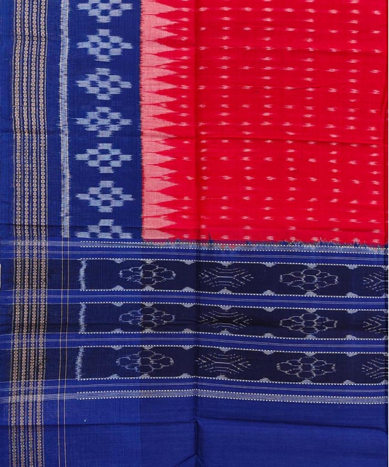 Red Blue Sambalpuri Handwoven Single Ikat Cotton Dupatta