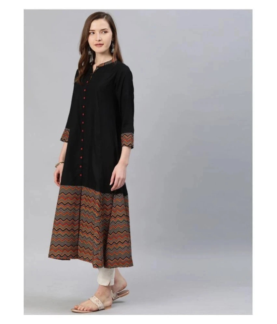 Yash Gallery - Black Rayon Womens A-line Kurti - M