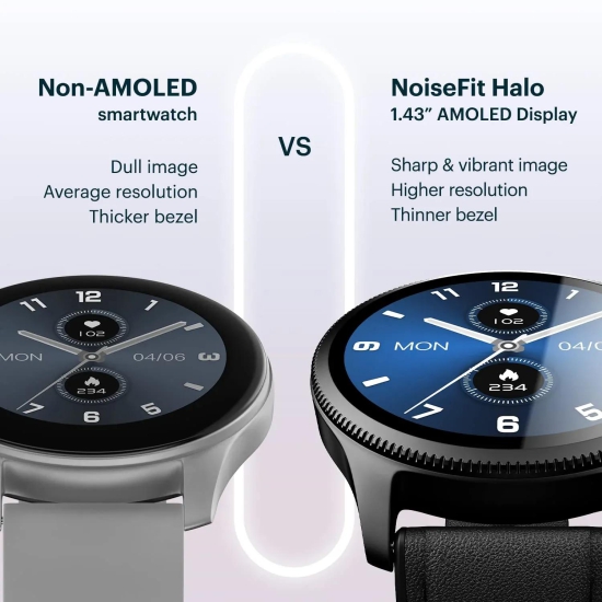 NoiseFit Halo 1.43 AMOLED Display, Bluetooth Calling Round Dial Smart Watch Statement Black