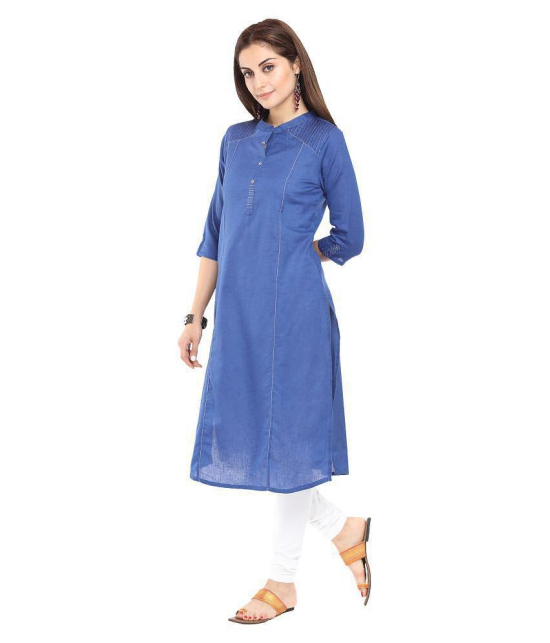 Alena - Blue Cotton Women''s Straight Kurti - S