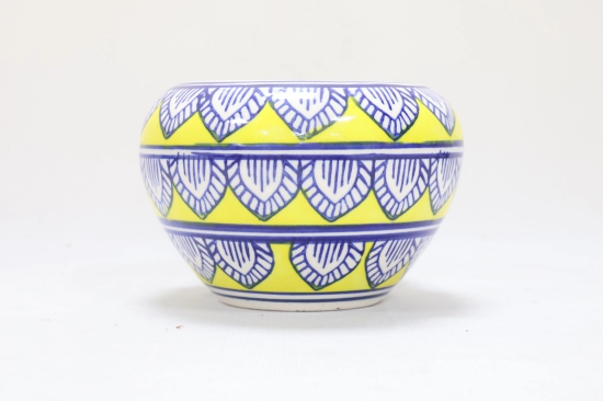 Khurja Pottery: Indoor Pot, Apple-Shaped, Medium (4 Inches) - Yellow