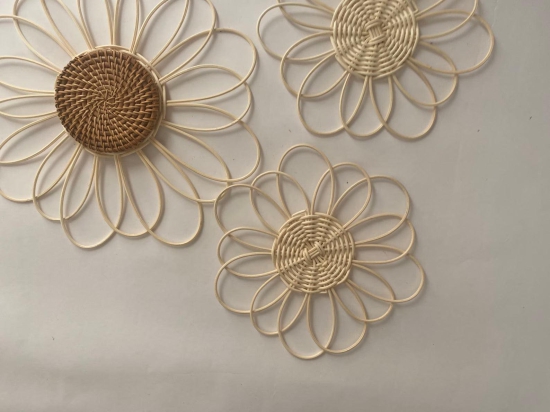 Zik Impex 3 Piece Rattan Flower Set, Wall decor, Boho Basket Wall, Wall Art, Nursery Wall Decor, Flower Wall Decor, Handmade Wall Hangings, Bohemian Wall Decor