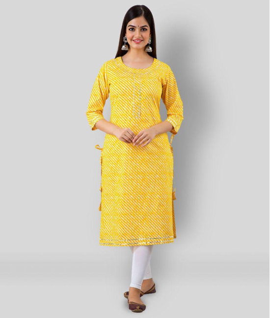 Lee Moda - Yellow Cotton Blend Womens Straight Kurti - L