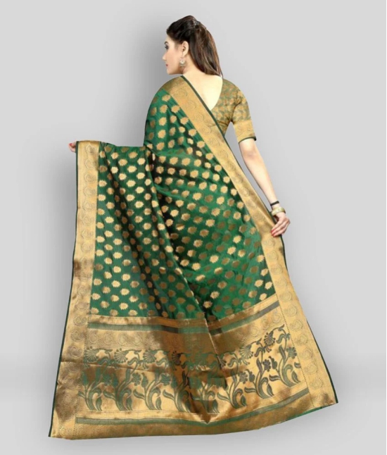 Gazal Fashions - Green Banarasi Silk Saree With Blouse Piece (Pack of 1)