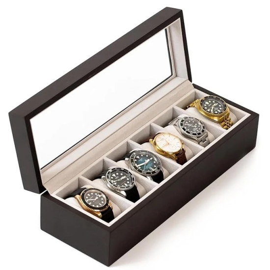 Watch Box Organizer | 6 Slot Watches Storage Box Holder Organizer with Transparent Window | PU Leather Watch Case for Men and Women