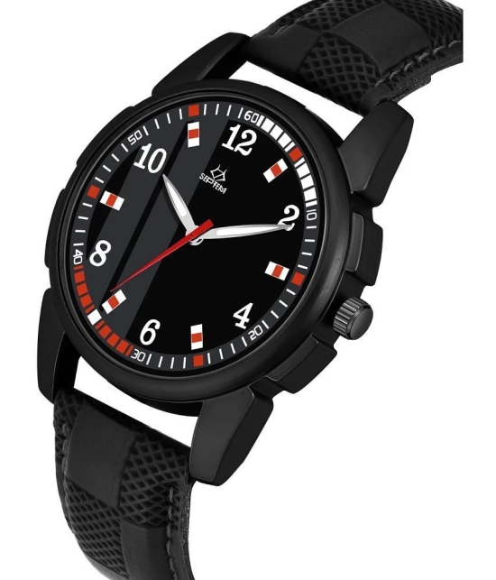 Septem Black Leather Analog Mens Watch