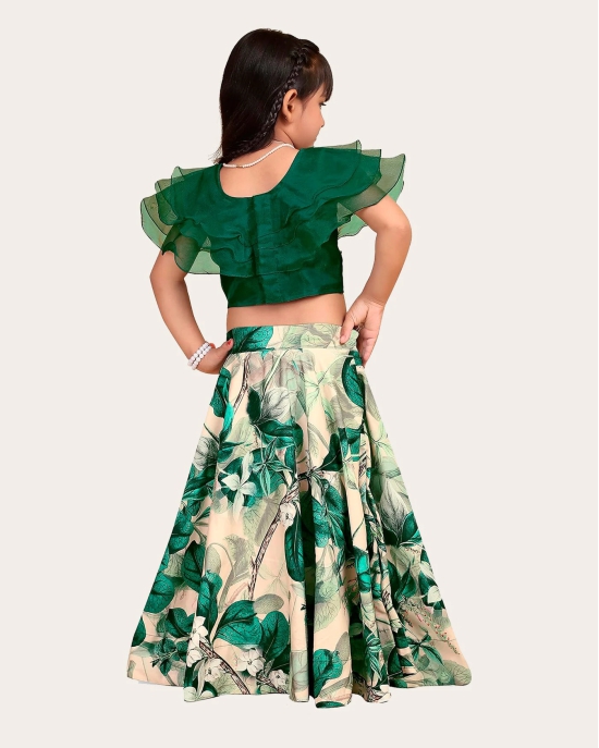 Girls Reyon cotton Stylish Digital Printed Stiched Lehenga choli (Ethnic Wear) For Kids Girls-Green / 6 Years-7 Years