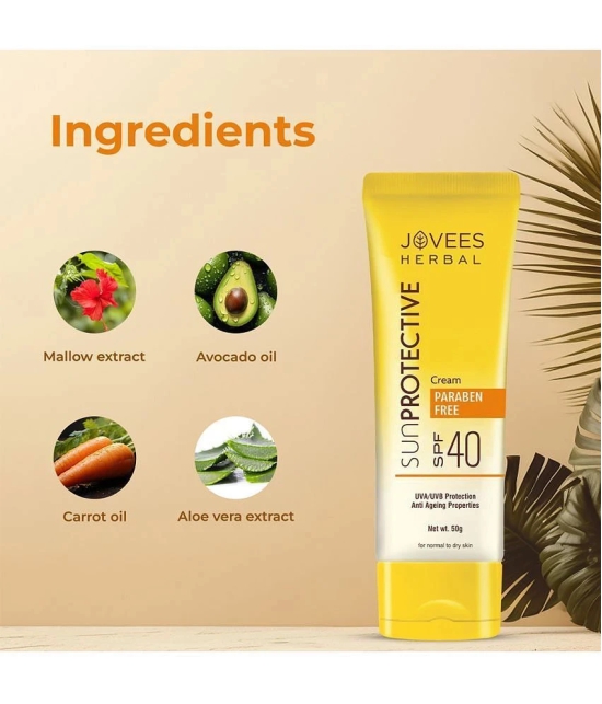 Jovees Herbal Sun Protective SPF 40 Sunscreen Cream |For Normal to Dry Skin 50g (Pack of 2)