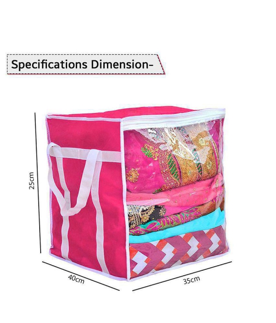 HOMETALES Non-Woven Saree Cover / Cloth Storage & Organizer with Transparent Window (Large, Pink)