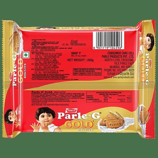 Parle G Gold - Gluco Biscuits, 200 G Pouch