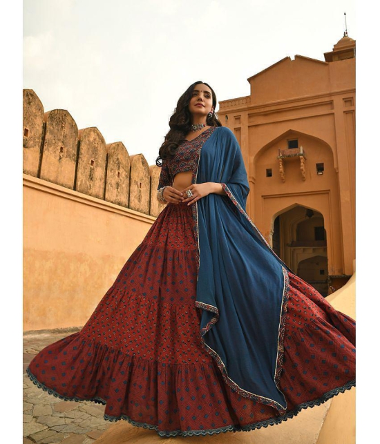 Janasya Maroon Cotton Straight Stitched Lehenga - 36