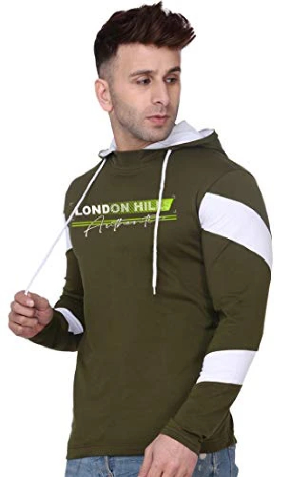 London Hills Mens Regular Fit Printed Full Sleeve Cotton Blend Hooded T-Shirt