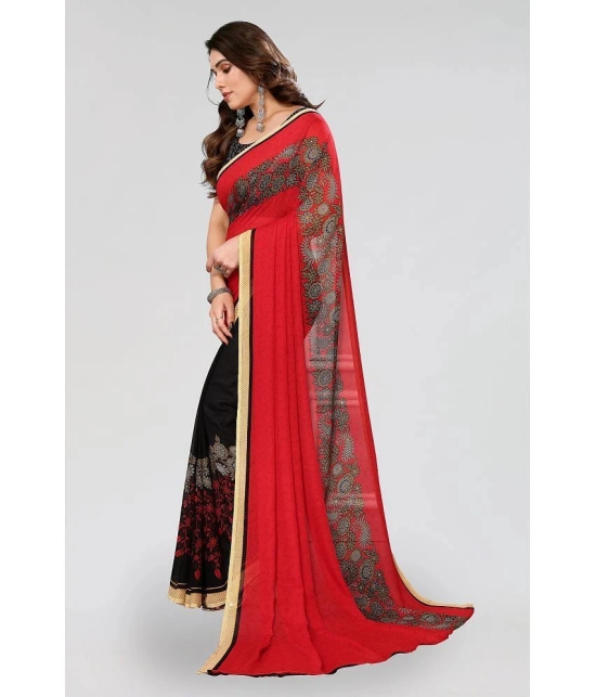 ANAND SAREES Georgette Printed Saree With Blouse Piece - Red ( Pack of 1 ) - Red