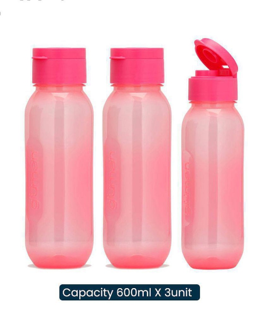 HOMETALES - Plastic BPA Free Water Bottle, Pack of 3 (600ml Each), Pink - Pink