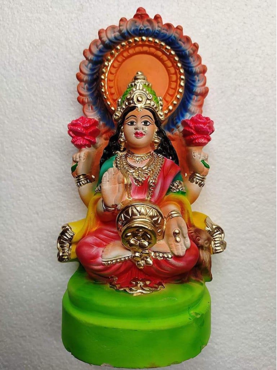 KSI Laxmi Ganesh Idol Statue for Diwali Laxmi Puja Made of Clay, mitti (Size: 15 cm Height x 9 cm Width)