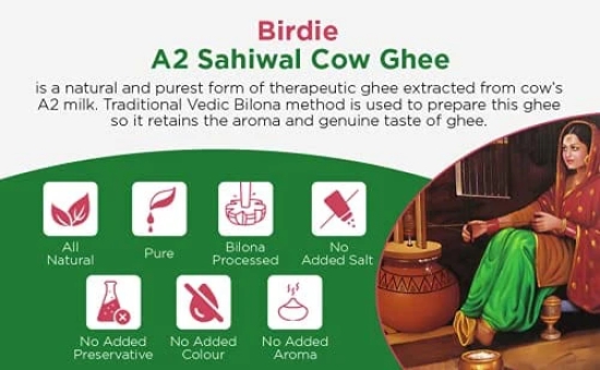 Birdie Superfoods -100% Pure Natural A2 Milk Desi Sahiwal Cow Ghee Prepared from Vedic Bilona Method-Immunity Superfood (400 ml) Glass Bottle