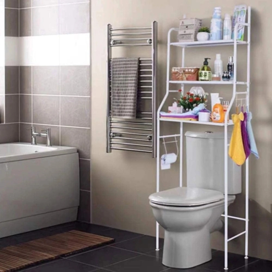 Multi-Layer Metal Bathroom Storage Rack, Space Saving Organizer for Toilet, Laundry Room, Wash Basin, Floor Stand, White