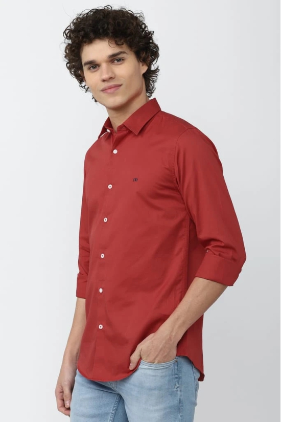 Men Red Slim Fit Solid Full Sleeves Casual Shirt