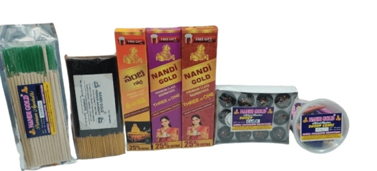 Nandi Gold Premium Agarbathies Combo Pack | Contains 3xBoxes Set Of Agarbatis,1xSambrani Sticks,1xChampa Sticks,1xDhoop Cones,1x Dhoop Cups