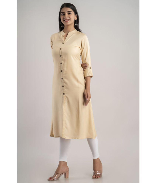 MAUKA - Cream Rayon Women''s Front Slit Kurti ( Pack of 1 ) - None