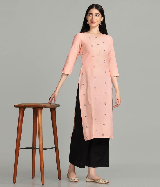 Hritika - Peach Cotton Blend Women's Straight Kurti ( Pack of 1 ) - None