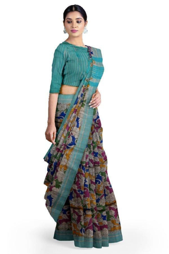 Turquoise Blue Tussar Silk Saree