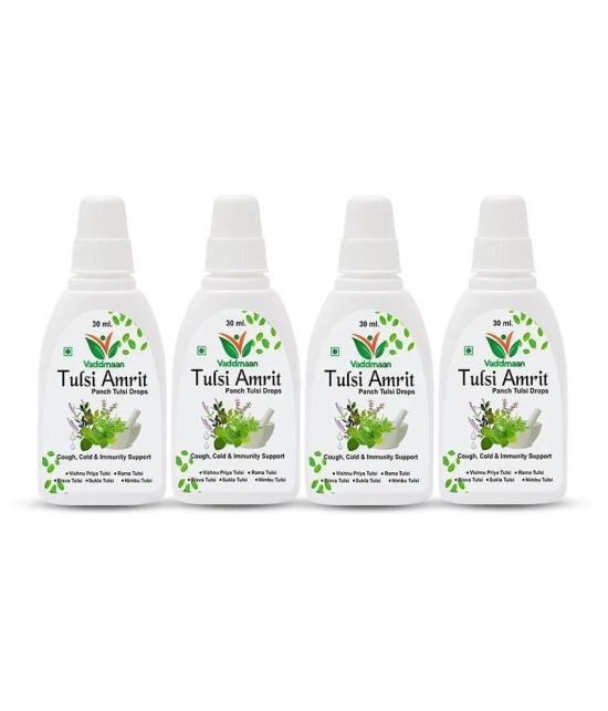 Vaddmaan Tulsi Amrit - 4 x 30 ml - Panch Tulsi Ark Drops - Pure Organic Concentrated Extract of 5 Rare Tulsi for Natural Immunity Boosting & Cough and Cold Relief