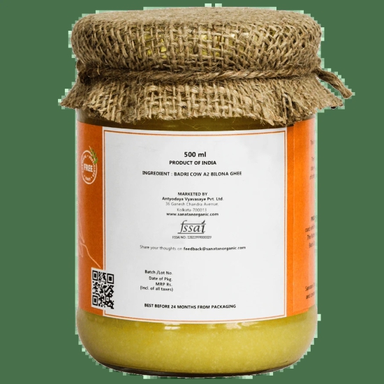 Sanatan Organic Badri A2 Bilona Cow Ghee - 500 ml