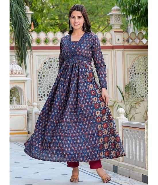 Vbuyz Cotton Printed Anarkali Womens Kurti - Blue ( Pack of 1 ) - None