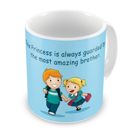 Indigifts Bhaidooj Happy Diwali Gift Brother Sister Princess Guarded by Brother Printed Ceramic Mug Festive Memories Diwali Christmas Birthday Anniversary Everyday Gift