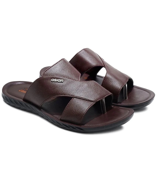 ASIAN Brown Mens Leather Slipper - None