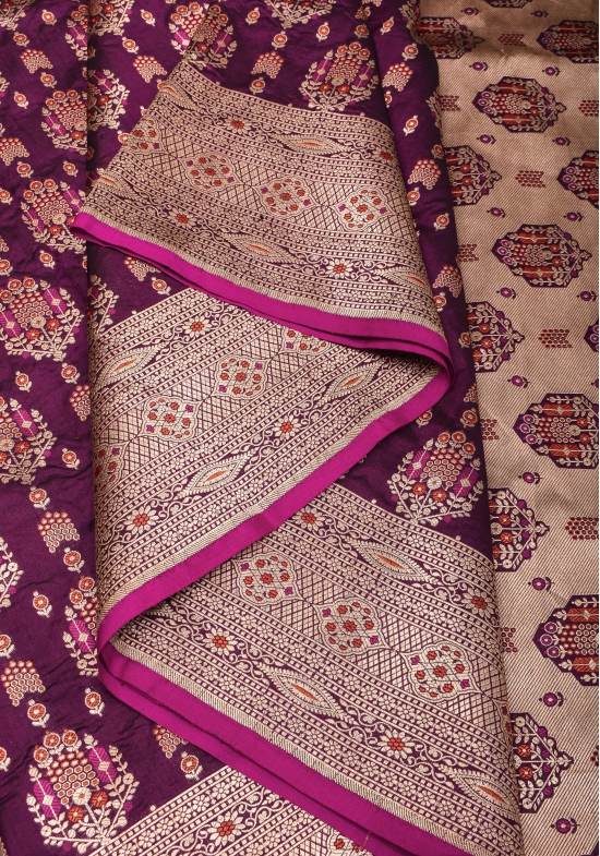 Unique Aubergine Intricate Banarasi Katan silk saree with Meenakari Jaal  | SILK MARK CERTIFIED