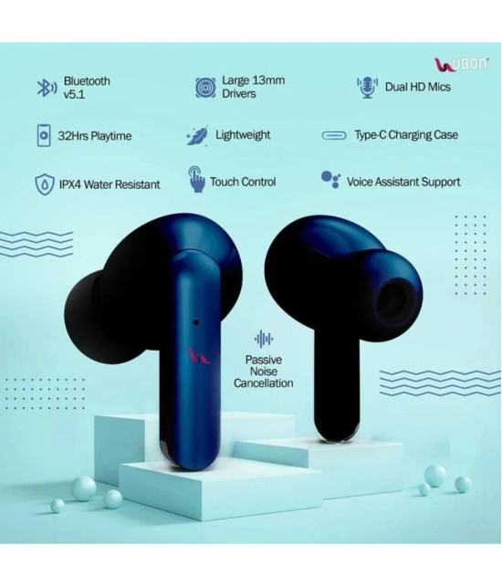 UBON J4 EARBUDS Bluetooth True Wireless (TWS) In Ear 32 Hours Playback Active Noise cancellation IPX4(Splash & Sweat Proof) Blue